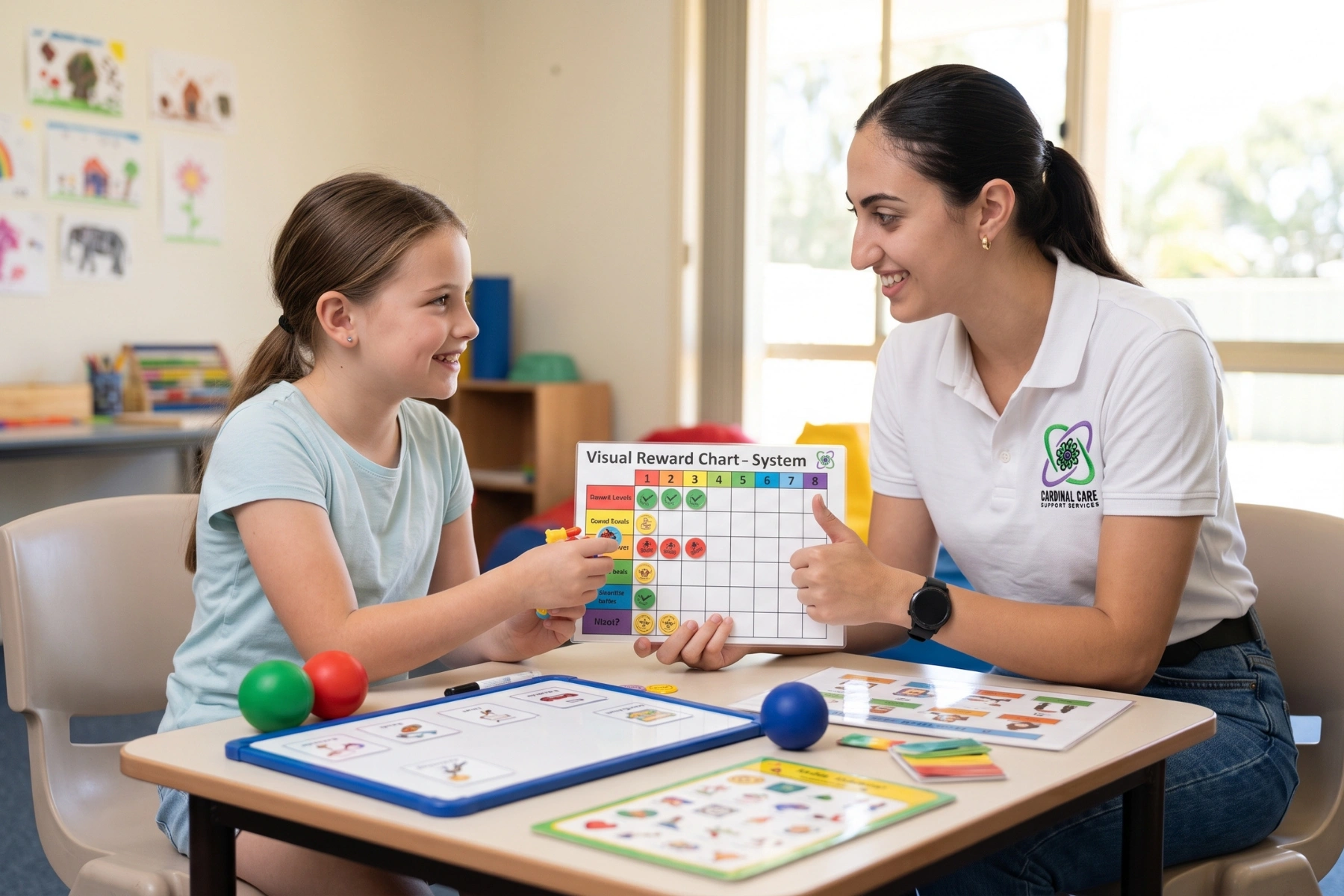 Positive behaviour support session with a girl and support worker (1)